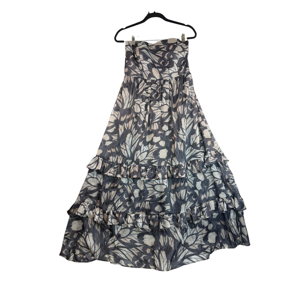 Hutch Strapless Tiered Ruffle Maxi Dress Black Butterfly Print Petite Large LP